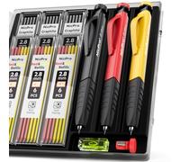Nicpro 3 Pezzi Matita da Carpentiere con 36 Mina, Matite per Falegname con Impugnature per Le Dita Rimovibili, Carpentiere Matita per Lavorazione Legno, Architetti, Muratori(Nero, Rosso, Giallo)