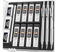 Nicpro 3 Pezzi Matita Meccanicha in Metallo, Portamine 0.5 mm con 6 tubi Ricariche di Piombo HB, Gomme, Matita Artisti per Scrittura, Schizzi, Disegno (Argento)
