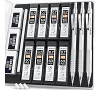 Nicpro 3 Pezzi Matita Meccanicha in Metallo, Portamine 0.7 mm con 6 tubi Ricariche di Piombo HB, Gomme, Matita Artisti per Scrittura, Schizzi, Disegno (Argento)