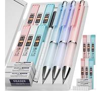 Nicpro 3 Pezzi Pastello Matite Meccaniche 0,9 mm con 6 tubi di mina HB da 0,9 mm, 3 gomma e 9 ricarica per gomma, simpatico materiale scolastico per scrivere, disegnare, disegnare, con astuccio