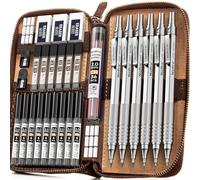Nicpro 30 Pezzi Matite Meccaniche con Custodia in Pelle, Portamine in Metallo 0,5, 0,7, 0,9 mm, Portamine 2 mm con 16 tubi Ricariche (Colori 6B 4B 2B HB 2H 4H) per Schizzi Disegni Scrittura-Argento