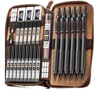 Nicpro 30 Pezzi Matite Meccaniche con Custodia in Pelle, Portamine in Metallo 0,5, 0,7, 0,9 mm, Portamine 2 mm con 16 tubi Ricariche (Colori 6B 4B 2B HB 2H 4H) per Schizzi Disegni Scrittura-Nero