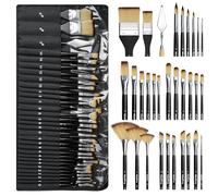 Nicpro 30 pezzi pennelli per dipingere, pennello professionali con spatola e rullo in tessuto, pennelli per pittura acrilica, olio, acquerello, guazzo, articoli artistici per artisti e principianti