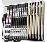 Nicpro 34 pezzi matite meccaniche, matita da disegno in metallo da 0,3, 0,5 mm, 0,7 mm, 0,9 mm, 2 portamine da 2 mm (6B 4B 2B HB 2H 4H colori) per schizzi e disegno,19 ricariche di piombo in tubo