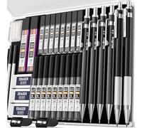Nicpro 34 pezzi set matite meccaniche nere, matita da disegno in metallo 0,3, 0,5, 0,7, 0,9 mm e 2 portamine da 2 mm (6B 4B 2B HB 2H 4H colori) per schizzi e disegni, 19 scatole di mine