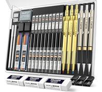 Nicpro 35 portamine artistiche in metallo da 0,5 e 0,7 e 0,9 mm e 3 penne da 2 mm con 20 barattoli di mine di ricambio (colori 6B, 4B, 2B HB, 2H, 4H) per schizzi e disegnare (oro)