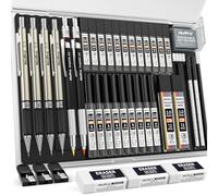 Nicpro 37 pezzi portaminas, 4 matite da disegno metallo 0,3 0,5 0,7 0,9 mm e 2 portamine da 2 mm (colori, 6B 4B 2B HB 2H 4H) per schizzi e disegno con custodia da 23 ricariche di mine in tubetto