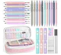 Nicpro 39 articoli estetici per la scuola con grazioso astuccio rosa, 12 evidenziatori pastello, 5 penne a inchiostro nero ad asciugatura rapida, 6 matite meccaniche da 0,5 e 0,7 mm, per ragazze