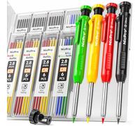 Nicpro 4 Pezzi Matita Carpentiere con 52 Ricariche con temperino, matite da costruzione, matite resistenti per la lavorazione del legno per architetti(Verde, Nero, Giallo, Rosso) (Confezione da 2)