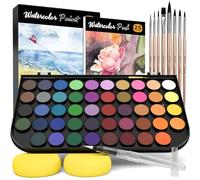 Nicpro 48 Colori Pittura ad Acquerello, Acquarelli per Dipingere con 8 Pennelli Scoiattolo, Tavolozza, Penna per Acquerello, 25 Fogli di Carta, 2 Spugne, per Hambini, Adulti, Principianti, Artisti