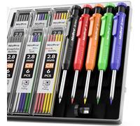 Nicpro 5 Pezzi Matita da Carpentiere con Temperamatite, Matite per Falegname con 41 Ricariche in 6 Colori, Marcatore per Fori Profondi Matite per Lavorazione Legno, Architetti, Muratori