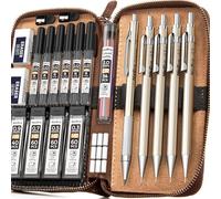 Nicpro 5 pezzi matite meccaniche set in custodia in pelle, portamine da 0,3 0,5 0,7 0,9 e 2 mm, (6B 4B 2B HB 2H 4H), ricariche di mina (nere e colorate), matita per schizzi e disegno artistico
