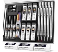 Nicpro 5 Pezzi Metallo Matite Meccaniche Set, Art Matite 0,3 0,5 0,7 0,9 e 2mm Portamine (4B 2B HB 2H colorate) con 10 Tubi Mine, 3 Gomma, 2 Temperamatite, Astuccio Per Artista Disegno Scrittura