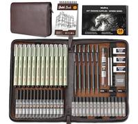 Nicpro 58 pezzi set schizzi artistici, matite meccaniche set in metallo nero MP1000 con matita da disegno 0,5 0,7, 0,9 e 2 mm, penna da 12 micron, blocco da disegno, 30 ricariche di piombo