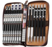 Nicpro 6 pezzi matite meccanica in custodia pelle, portamine da disegno artistico 0,3, 0,5, 0,7, 0,9 mm e 2 mm per schizzi e scrittura, porta mine con 18 ricariche di mine (6B 4B 2B HB 2H 4H Colori)