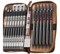 Nicpro 6 pezzi matite meccaniche in custodia pelle, portamine da disegno artistico da 0,3 0,5 0,7 0,9 2 mm per schizzi e scrittura, matita con 18 ricariche di mine (6B 4B 2B HB 2H 4H colori)