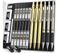 Nicpro 6 Pezzi Metallo Matite Meccaniche Set, Art Matite 0,5 mm, 0,7 mm 0,9 mm e 2mm (2B HB 2H), Portamine con 12 Tubo Mine, Gomma, Temperamatite, Astuccio Per Artista Disegno Scrittura Schizzi(Oro)