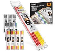 Nicpro 60 pezzi ricarica mina per falegname 2,8 mm, mina per matita da falegname, mina resistente alla rottura da HB per matita da costruzione (nero, rosso, giallo, verde, blu, bianco)