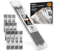 Nicpro 60 pezzi ricarica mina per matita da falegname 2,8 mm, ricarica mina per matita meccanica da falegname, mina resistente alla rottura da HB per matite da costruzione (nero)