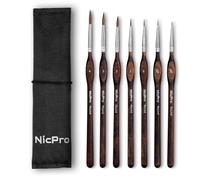 Nicpro 7 pennelli per dipingere in martora Kolinsky, pennelli professionali per fini con rullo in tessuto, pennello artistici a punta tonda per miniature, acrilico e figure, modellismo, acquerello