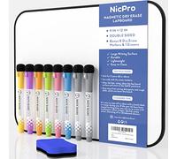Nicpro A4 Lavagna Cancellabile 22x30 cm, Piccola Spesso Lavagna Bianche Cornice Nero Con 8 Colorata Pennarello, 1 Gomma a Secco Per Bambini Disegno, Scuola, Casa, Ufficio - Doppia Faccia