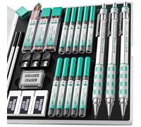 Nicpro Blocky Gear matite meccaniche da 2 mm, 3 pezzi portamine da disegno in metallo con 13 tubetti da 2 mm di ricarica (HB 2B 2H 4B 4H 6B e colori), gomme per falegname scrittura disegno disegno