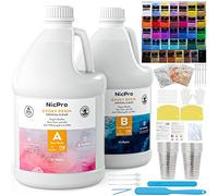 Nicpro Kit di resina epossidica da 9 litri, resine trasparenti e indurente, resina per colata e rivestimento con 36 polvere di mica, fiocchi di lamina d'oro, tazze, per artigianato artistico, fai da