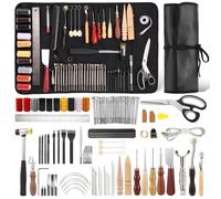 Nicpro Kit di utensili in pelle da 85 pezzi, con custodia personalizzata, strumenti artigianali per adulti, kit per principianti per timbratura, cucito, intaglio, taglio, punzonatura, lavorazione