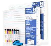 Nicpro Lavagna bianca cancellabile a secco, 30,5 x 40,6 cm, confezione da 2 pezzi, a righe, con 8 penne, 2 gomme, mini lavagna bianca portatile per studenti, forniture per la casa e la scuola