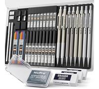 Nicpro matite meccaniche in metallo 37 pezzi, 8 portamine da disegno con mina da 0,5 0,7 0,9 e 2 mm, portamatite per schizzi e disegni con 20 tubi (6B, 4B, 2B, HB, 2H, 4H colori), gomma di ricarica