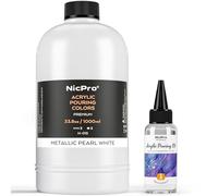 Nicpro Pittura acrilica bianca metallizzata perlata, 958,2 g, pre-miscelata, con olio in silicone per tela, roccia, creazione di cellule di legno, pittura artistica fai da te, pronta da versare