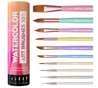Nicpro Set di 10 pennelli estetici per acquerello, pennelli professionali per acquerello, rotondi, lingua di gatto, fodera, pugnale, lavare per adulti e principianti