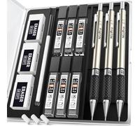 Nicpro Set di 3 matite in metallo, set di matite artistiche da 0,7 mm con 6 cartucce di mina HB, 3 gomme da cancellare, per scrivere, disegnare e fare schizzi da artisti