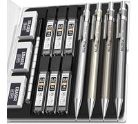 Nicpro Set di 4 matite meccaniche in metallo da 0,9 mm, MB1000, matite da disegno con mina da 0,9 mm, con 6 tubetti di ricarica HB #2, 3 gomme da cancellare 4B, 9 tappi per scrivere artisti, schizzi