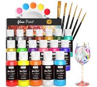 Nicpro set di colori per vetrate, 18 x 30 ml colori per vetro permanenti, colori acrilici impermeabili, per decorazioni artistiche su bicchieri da vino e finestre, con 6 pennelli e 1 tavolozza