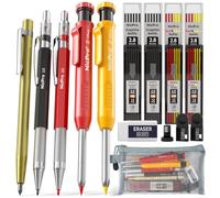 Nicpro,Set di matite meccaniche da carpentiere con 76 ricariche, 5 pezzi colorati per la lavorazione del legno con fori profondi, temperamatite e gomme per edilizia, disegno architetto