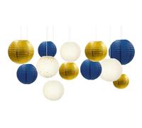 NICROLANDEE - Articoli per feste a tema nautico, 12 lanterne di carta glitter in oro e blu, decorazioni da appendere per feste, compleanni, matrimoni, addio al nubilato, laurea, decorazione da parete