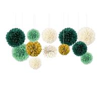 NICROLANDEE Decorazioni per feste di nozze, 12 pompon in carta velina verde avorio per baby shower, feste vintage, compleanni, addio al nubilato, decorazioni rustiche per matrimoni