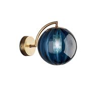NICRX Applique con sfera in vetro blu da 150 mm, lampada da parete con globo in vetro blu con base dorata per comodino (Blu)