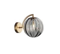 NICRX Applique con sfera in vetro Grigio da 150 mm, lampada da parete con globo in vetro con base dorata per comodino,Soggiorno,Camera da letto,Corridoio(Grigio)