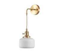 NICRX Applique da parete in ceramica bianca, con applique da parete con base in ottone dorato Lampada da parete a goccia per comodino (A)