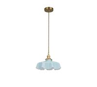 NICRX Lampada a sospensione in vetro fiore Blu da 250 mm Lampada a sospensione in ottone dorato e vetro con interruttore di accensione/spegnimento. Plafoniera per isola (Blu)