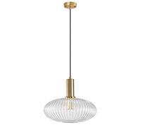 NICRX Lampada a sospensione in vetro trasparente con paralume in vetro rigato e finitura in bronzo, lampada a sospensione moderna retrò per tavolo da pranzo sul comodino e isola della cucina (L)