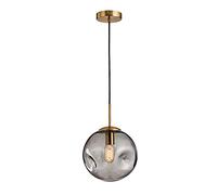NICRX Lampada a sospensione sferica con sfera di vetro, base dorata e lampada da soffitto a sospensione con globo in vetro (20cm, Grigio)