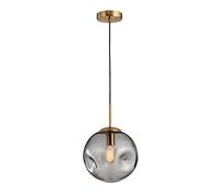 NICRX Lampada a sospensione sferica con sfera di vetro, base dorata e lampada da soffitto a sospensione con globo in vetro (25cm, Grigio)