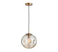 NICRX Lampada a sospensione sferica con sfera di vetro, base dorata e lampada da soffitto a sospensione con globo in vetro (25cm, Ambra)