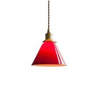 NICRX Lampadario a Sospensione Vintage in Vetro con Cavo Regolabile E27 - Lampada a Sospensione in Ottone per Cucina Sala da Pranzo Camera Bar Caffetteria - Cono o Campana (Cono Rosso)
