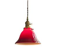 NICRX Lampadario a Sospensione Vintage in Vetro con Cavo Regolabile E27 - Lampada a Sospensione in Ottone per Cucina Sala da Pranzo Camera Bar Caffetteria - Cono o Campana (Campana Rossa)