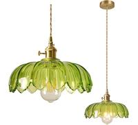 NICRX Lampadario a sospensione vintage industriale da 25 cm Lampada a sospensione in vetro di loto Lampadario a sospensione E27 Lampada a sospensione a soffitto con finitura in ottone (Verde)