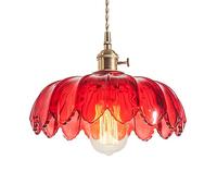 NICRX Lampadario Vintage Industriale a Sospensione 25 cm - Lampada in Vetro di Loto E27 Con Finitura in Ottone,Illuminazione per Soffitto Cucina,Soggiorno (Rosso)
